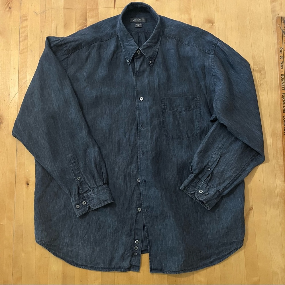 Eddie Bauer Men's Dark Blue Linen Casual Shirt
